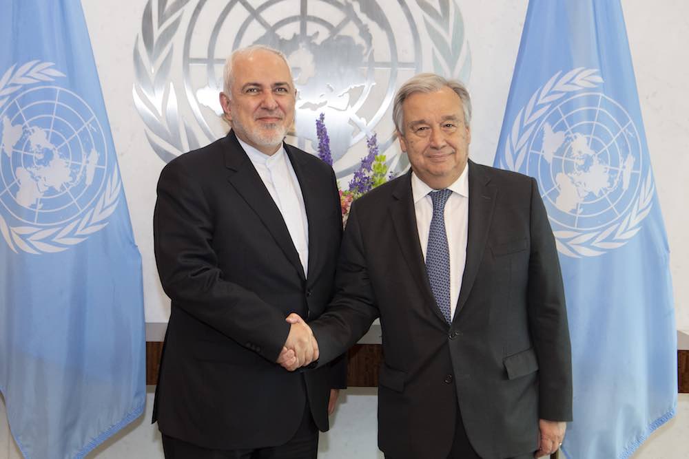 Iran’s Foreign Minister Javad Zarif with UN Secretary General António Guterres on 18 July in New York
