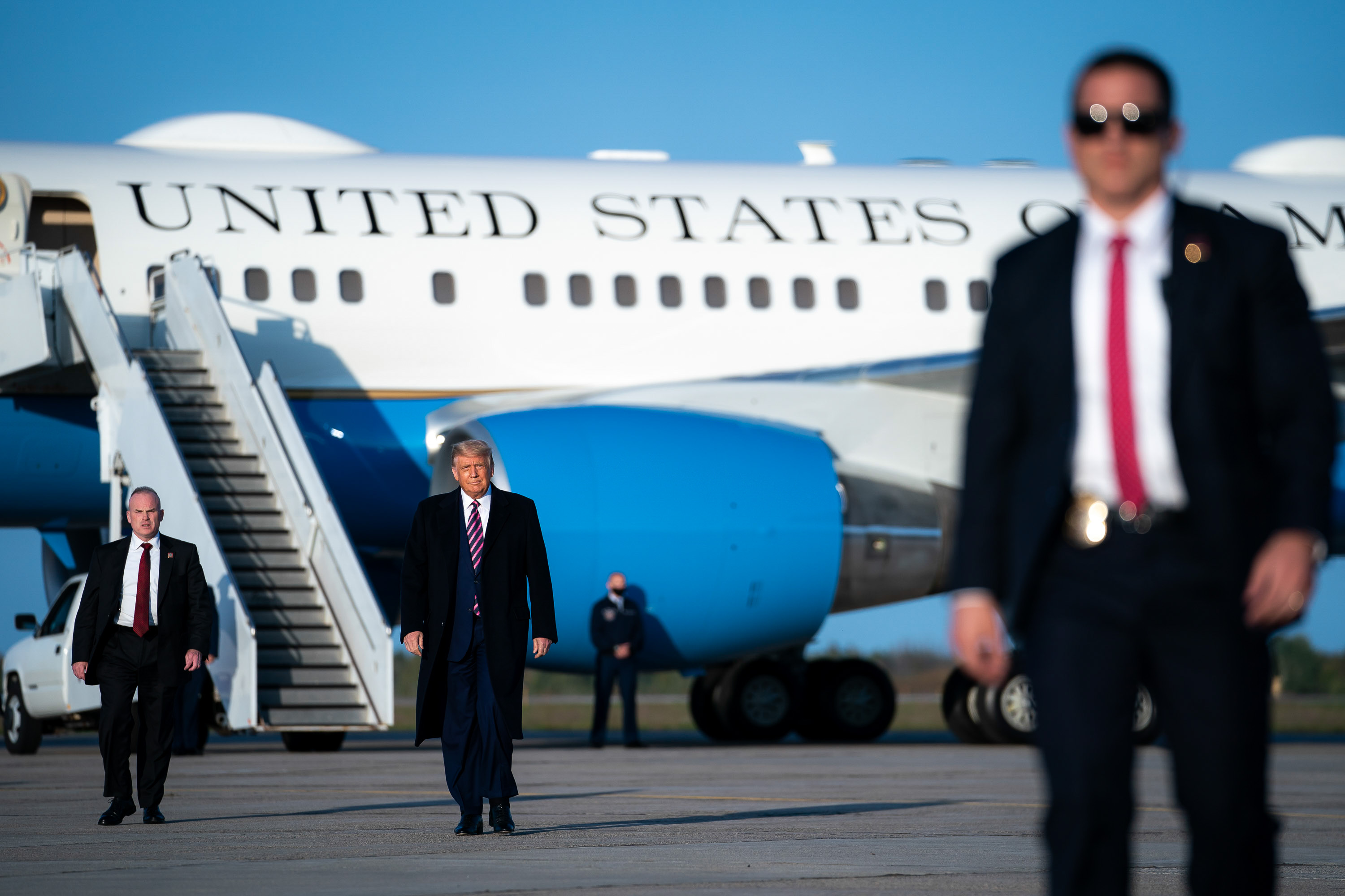 President Trump disembarks from Air Force One in Minnesota.