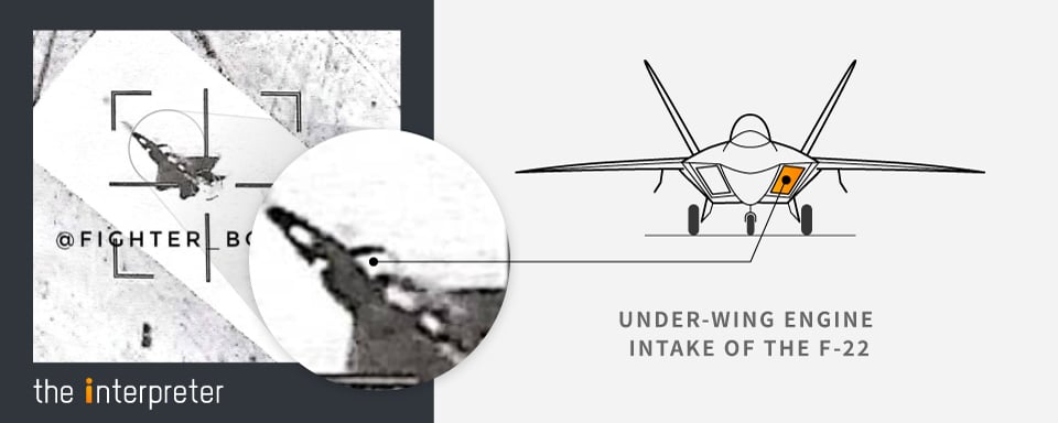 This image on the Instragram account of @fighter_bomber_ appears to show the under-wing engine intake of the F-22.