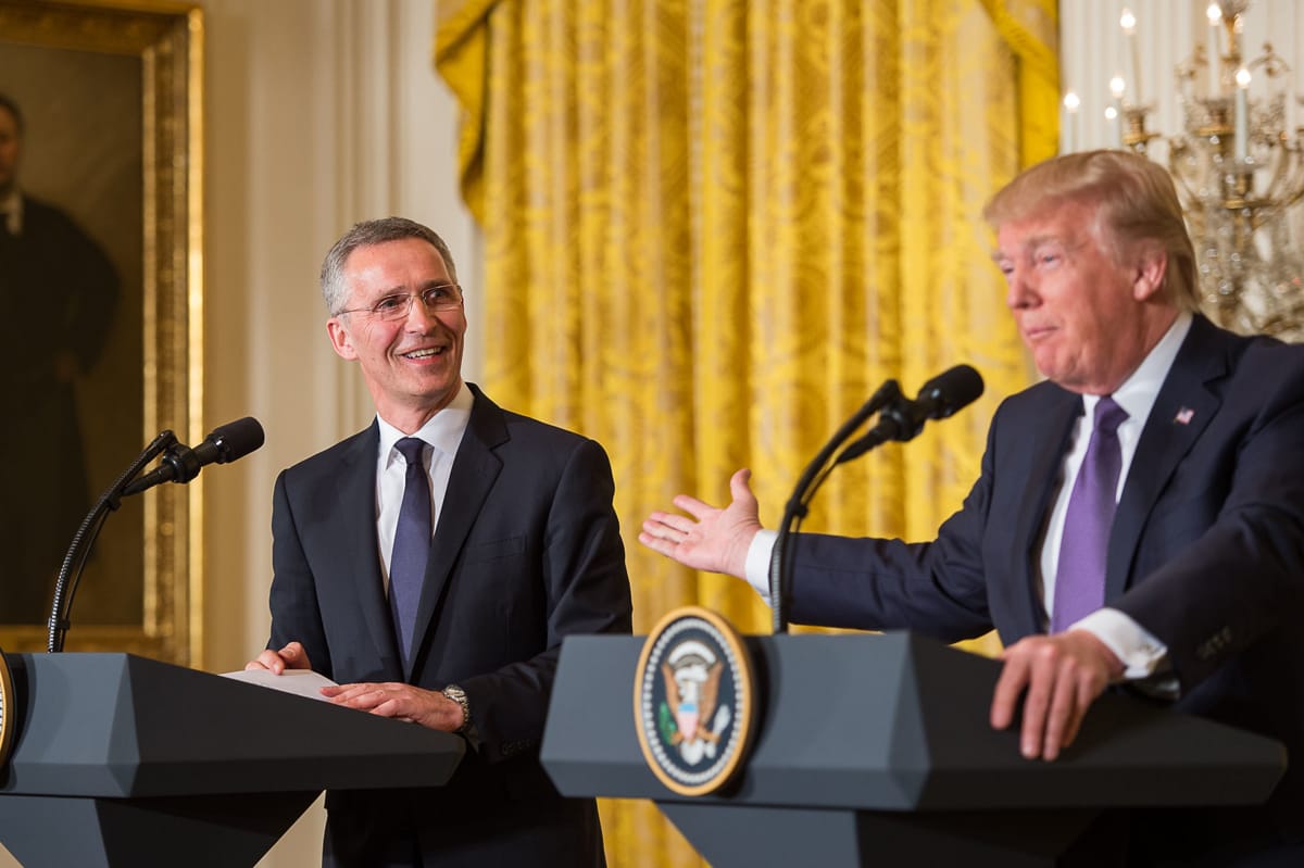 NATO Secretary General Jens Stoltenberg at a 2017 press conference with US President Donald Trump (NATO/Flickr)