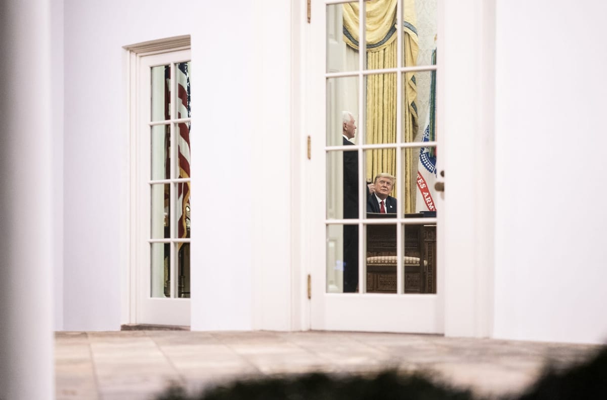 4 January 2021: Donald Trump speaks with then vice president Mike Pence in the Oval Office of the White House (Joyce N. Boghosian/Trump White House)