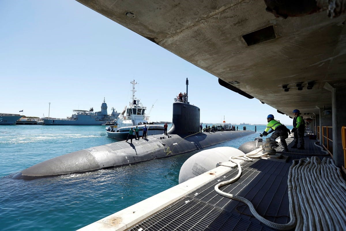 USS Mississippi last month docking at Fleet Base West, Western Australia (Royal Australian Navy/Twitter)