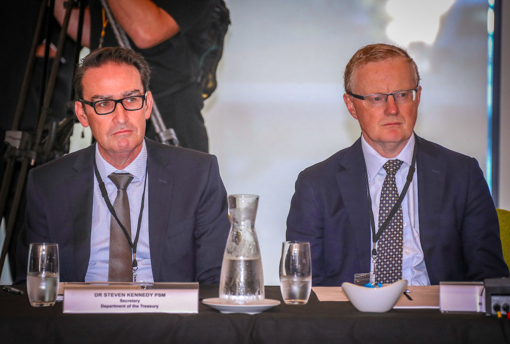 Steven Kennedy, Secretary of the Department of Treasury, left, in 2020 alongside then Reserve Bank governor Philip Lowe (David Gray/Getty Images)