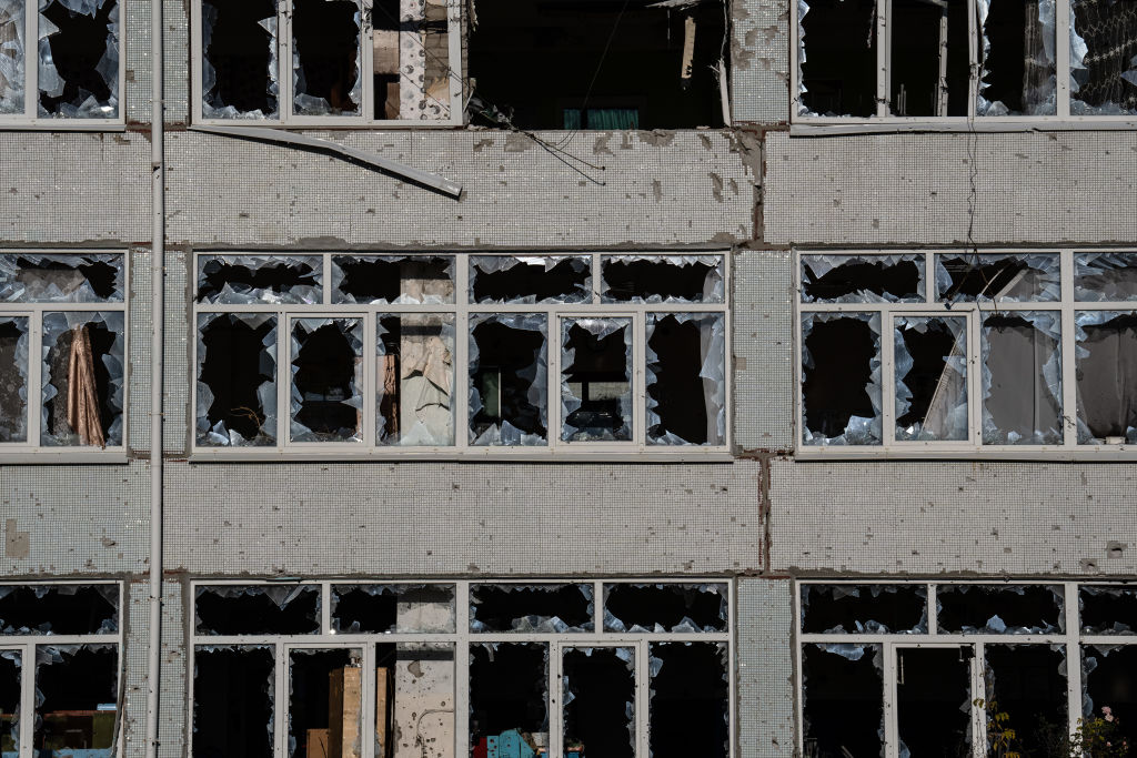 Buildings destroyed during fighting between Ukrainian and Russian forces in Staryi Saltiv, Kharkiv oblast, Ukraine (Carl Court/Getty Images)