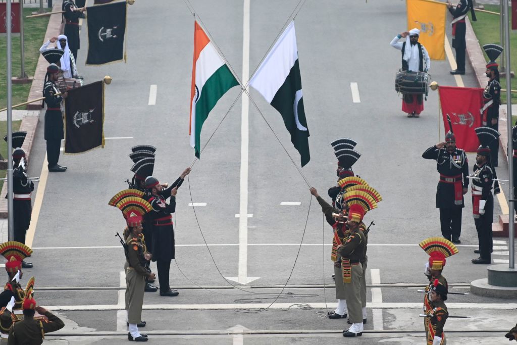 The daily Beating Retreat ceremony at the India Pakistan Wagah border post, some 35 kilometres from Amritsar (Narinder Nanu/AFP via Getty Images)