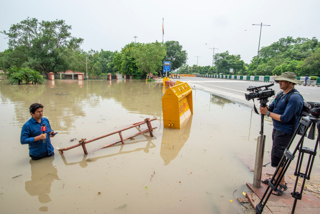 Covering the flood of the Yamuna river in Delhi, July 2023 (Pradeep Gaur via Getty Images)