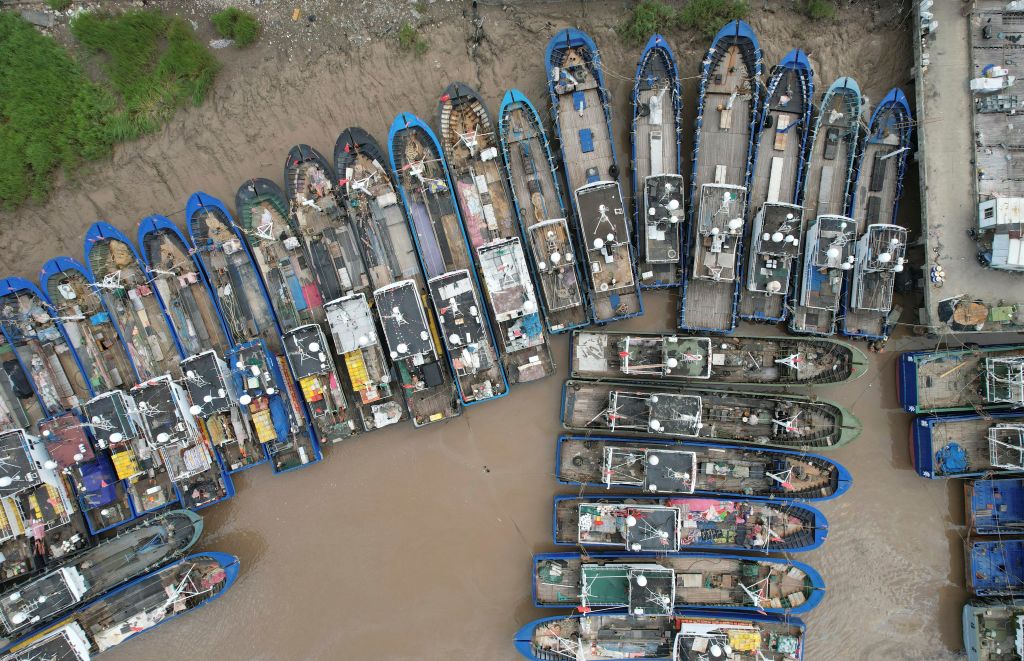 Fishing boats taking shelter last week from Typhoon Doksuri at a port in Rui'an, Zhejiang province, China (Zhuang Yingchang/Xinhua via Getty Images)