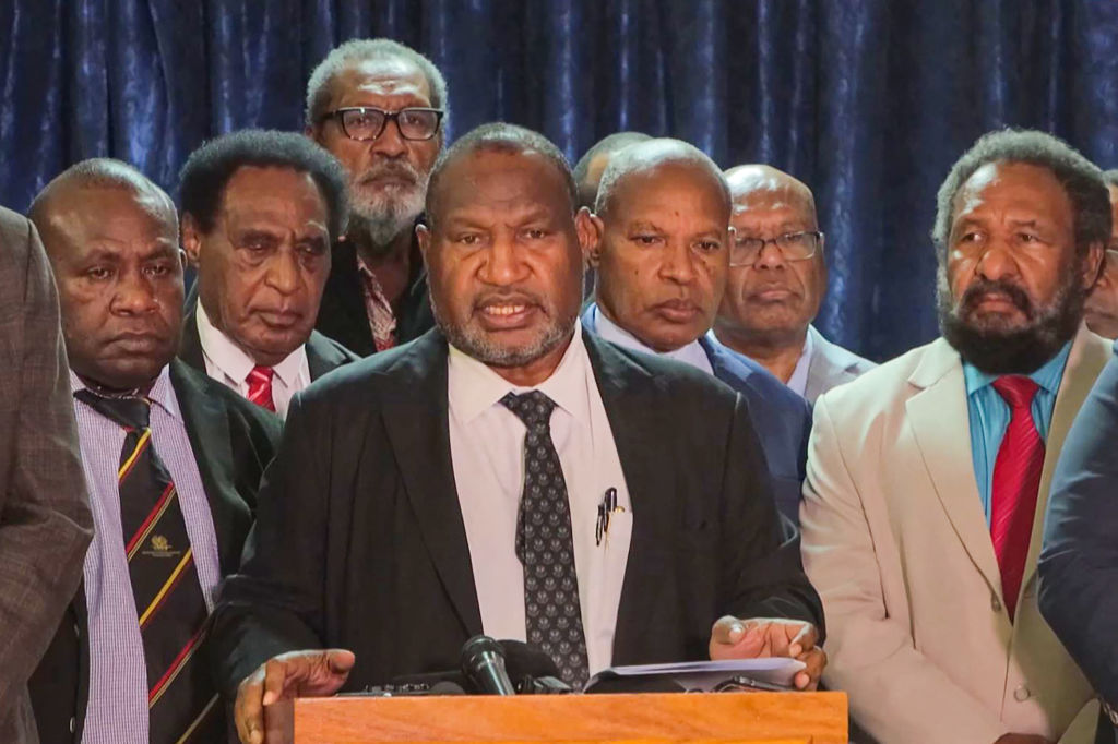 Papua New Guinea's Prime Minister James Marape, centre, declaring a 14-day state of emergency in Port Moresby following the riots (Darrell Toll/AFPTV/AFP via Getty Images)