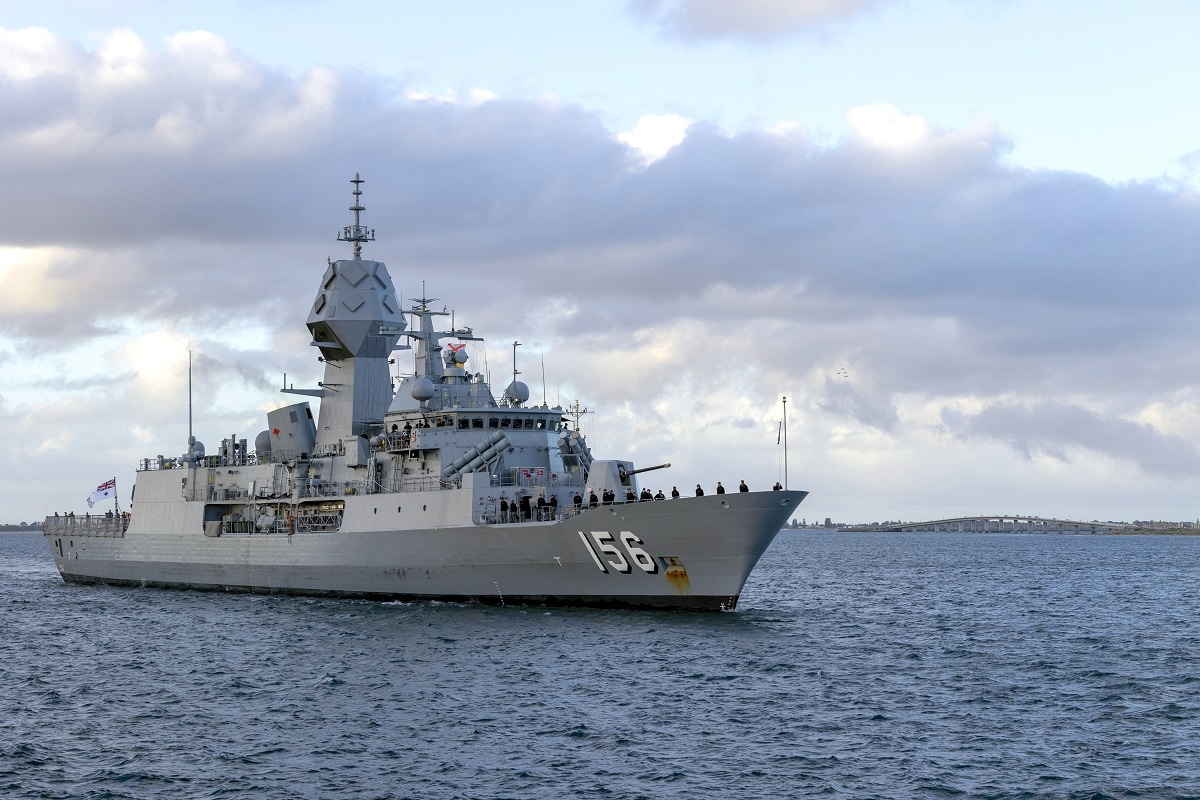CPOIS Yuri Ramsey Related Imagery: S20231695 Caption: HMAS Toowoomba returns to Fleet Base West in Rockingham, Western Australia after returning from deployment. Mid Caption: HMAS Toowoomba returned home from undertaking Operation RESOLUTE as well as participating in the multinational Exercise Komodo in Makassar, Indonesia. Toowoomba also represented the Royal Australian Navy at the International Maritime Defence Exhibition (IMDEX) hosted by the Republic of Singapore Navy. Operation RESOLUTE is the Australian Defence Force's (ADF) contribution to the whole-of-government effort to protect Australia's borders and offshore maritime interests through surveillance and response in the maritime approaches to Australia.