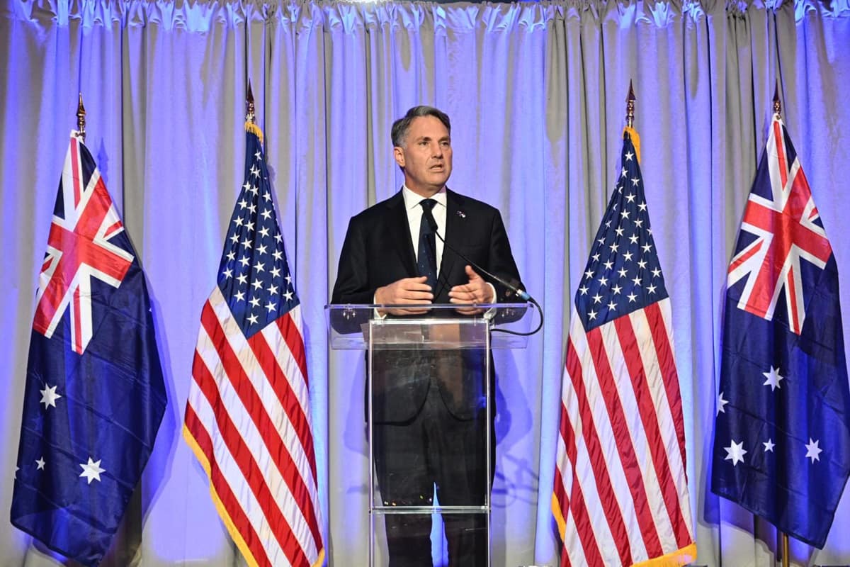 Richard Marles addresses the Australian American leadership dialogue, Washington, DC, 14 July 2022 (@RichardMarlesMP/Twitter)