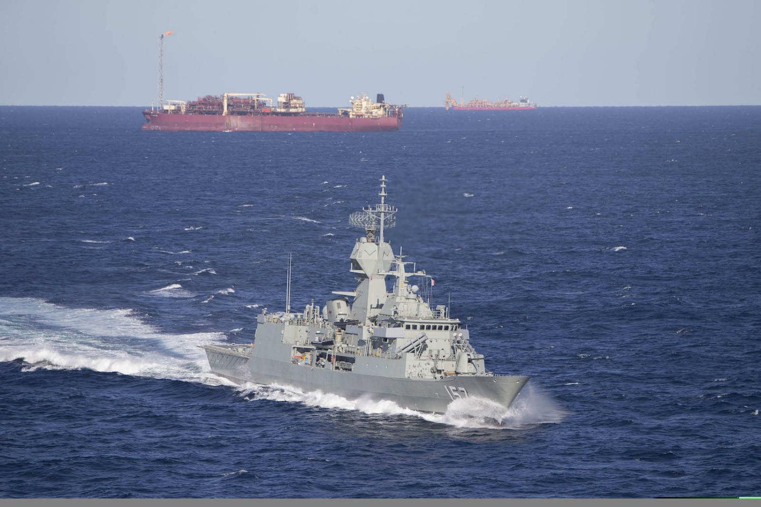 HMAS Perth patrols the North West Shelf off the coast of Western Australia in 2016 (Department of Defence)