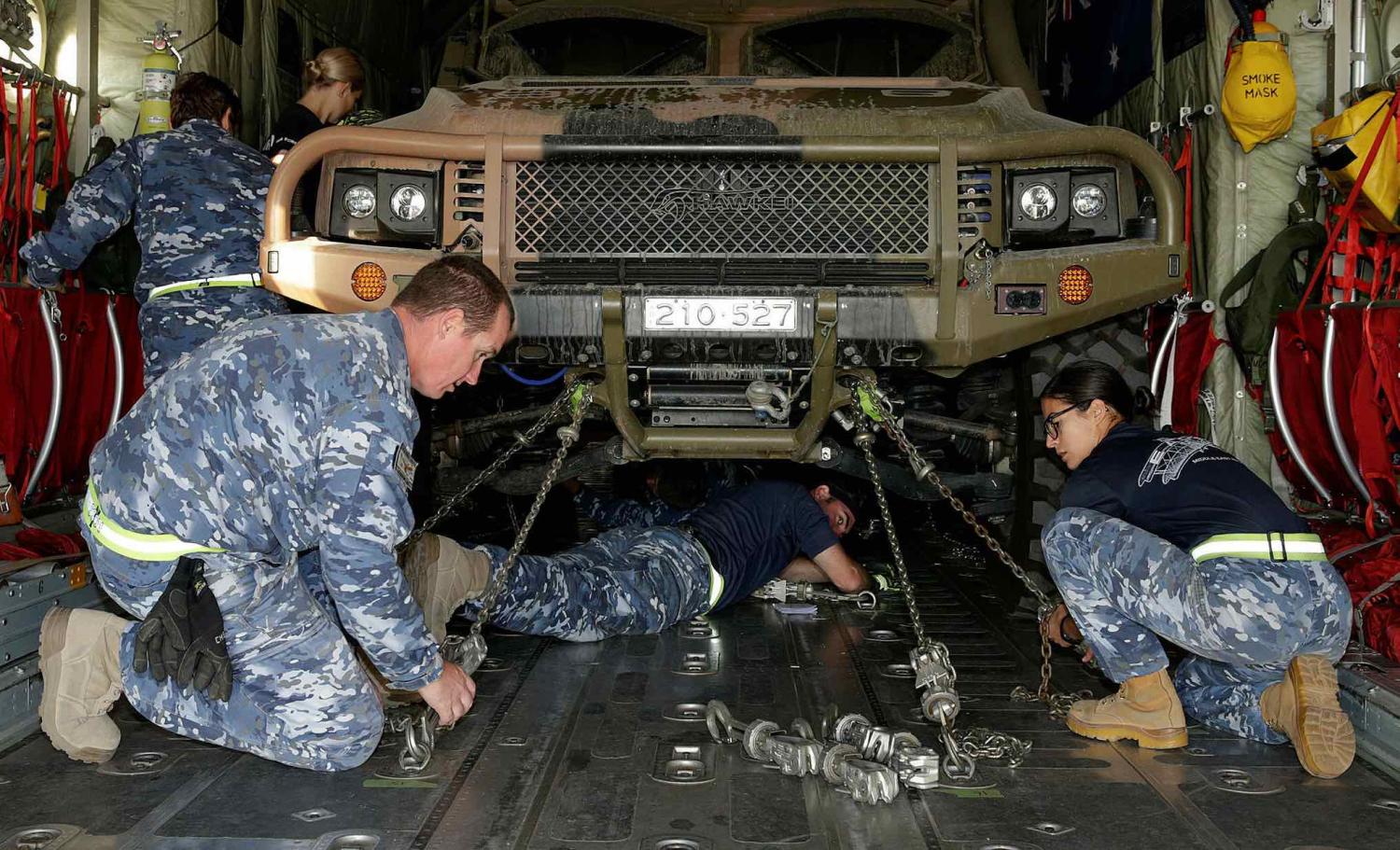 A Hawkei armoured vehicle is loaded for transport (Photo: Defence Department)