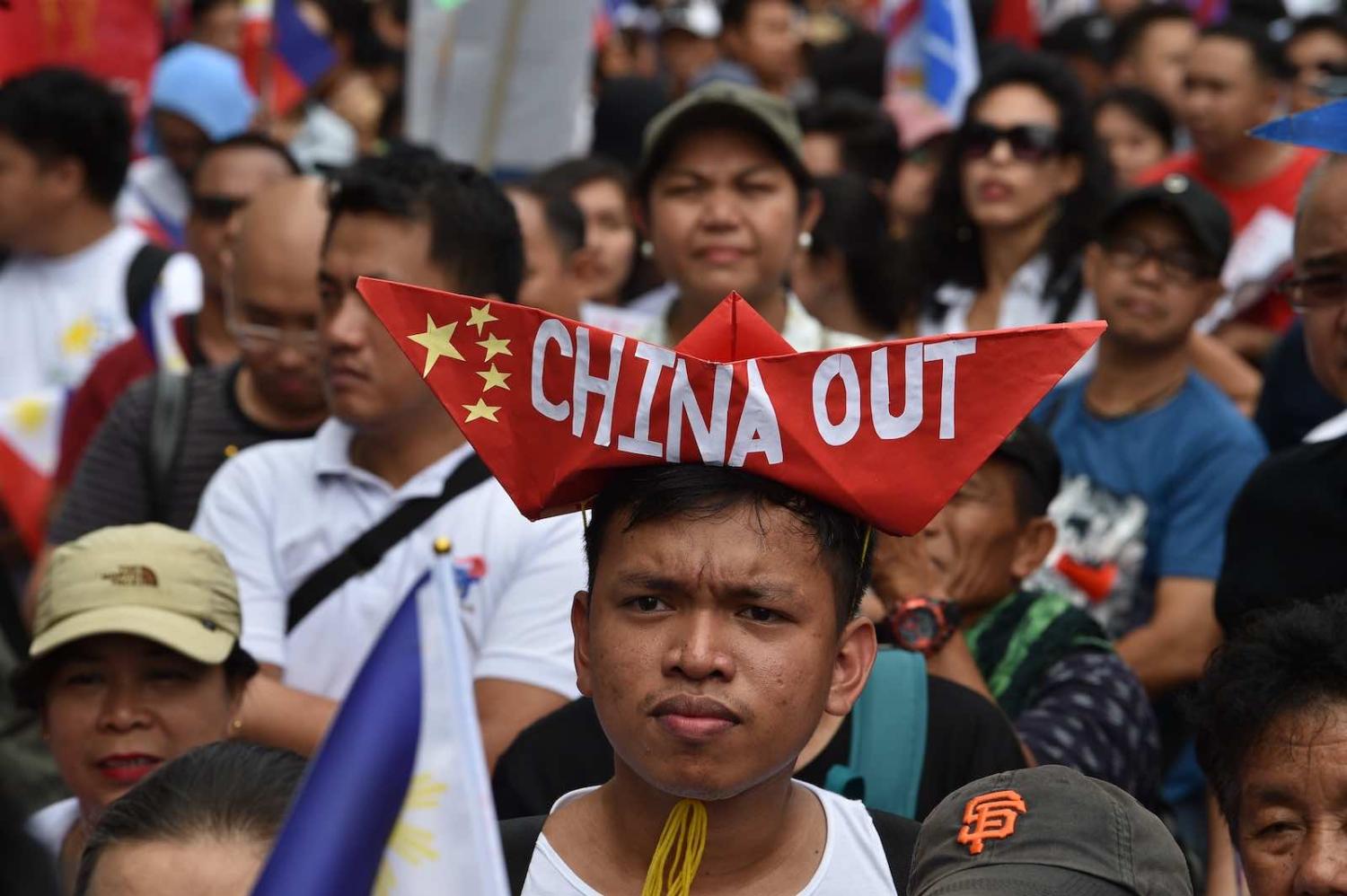 Protests against China’s regional ambition have been regular in the Philippines despite former president Rodrigo Duterte initially declaring “separation” from the United States (Ted Aljibe/AFP via Getty Images)