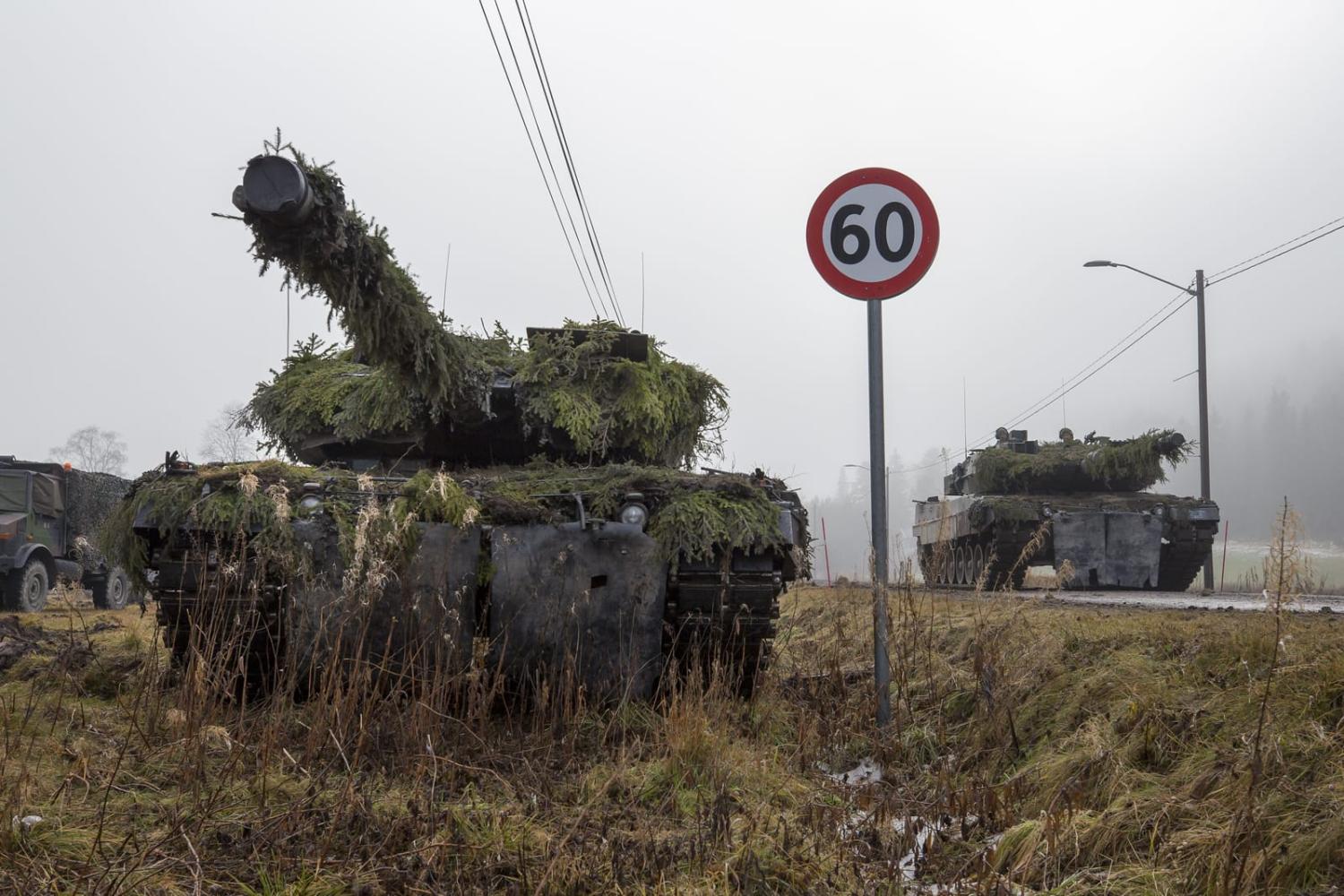 German main battle tanks Leopard 2 during NATO exercises (Marco Dorow/German Army via NATO)