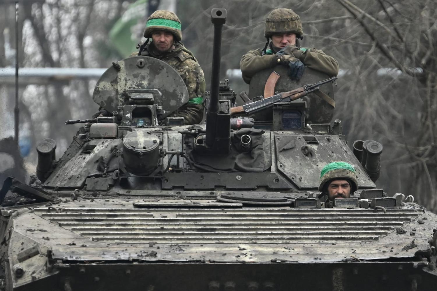 Ukraine troops near Bakhmut, Donetsk region, on 3 April (Genya Savilov/AFP via Getty Images)
