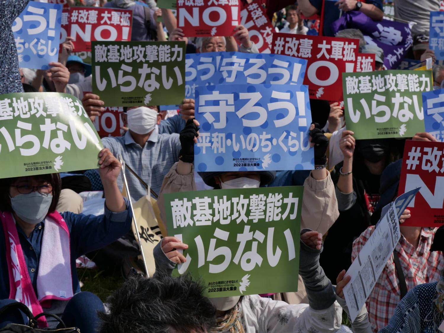 Constitution day protests this week in the parklands by Tokyo Bay (Donna Weeks)