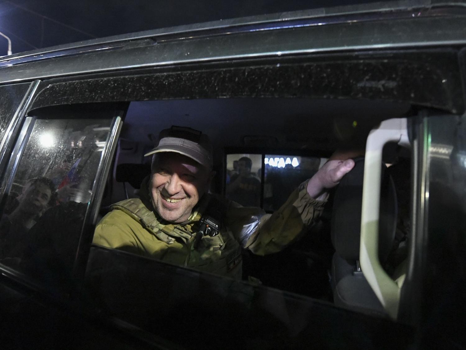 Head of the Wagner Group Yevgeny Prigozhin leaves the Southern Military District headquarters in Rostov-on-Don on 24 June 2023 (Anadolu Agency via Getty Images)