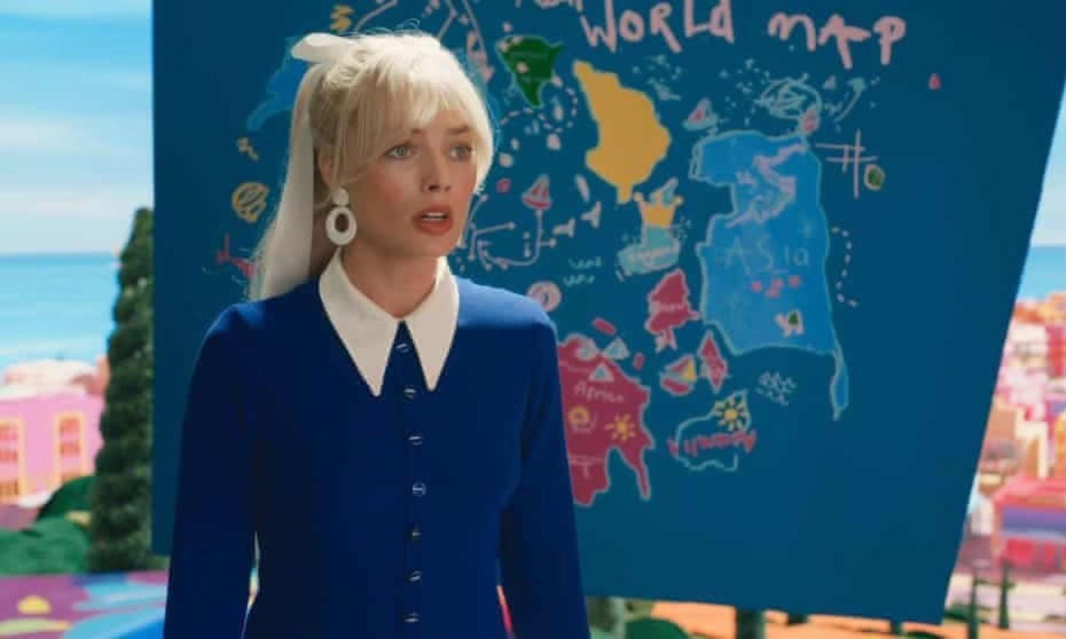 Margot Robbie plays Barbie, in a scene with the map that caused controversy (Andrew Goledzinowski@AusAmbVN via Twitter)