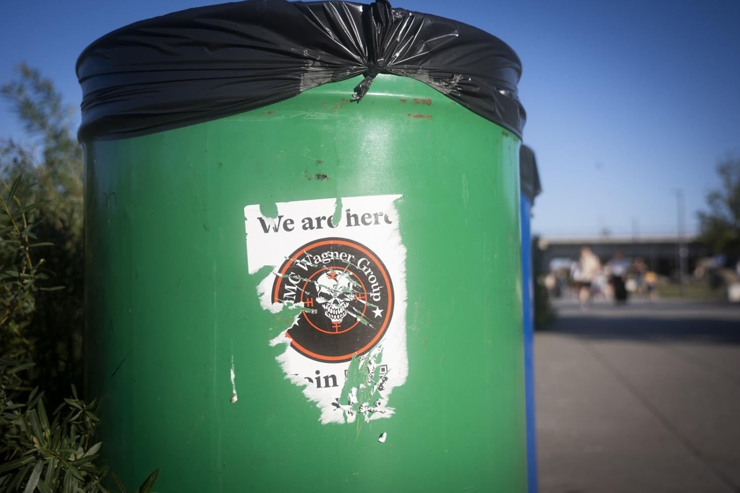 Stickers with QR codes lead to a recruitment website for the Wagner mercenary paramilitary group in Warsaw, Poland on 15 August 2023 (Jaap Arriens/NurPhoto via Getty Images)