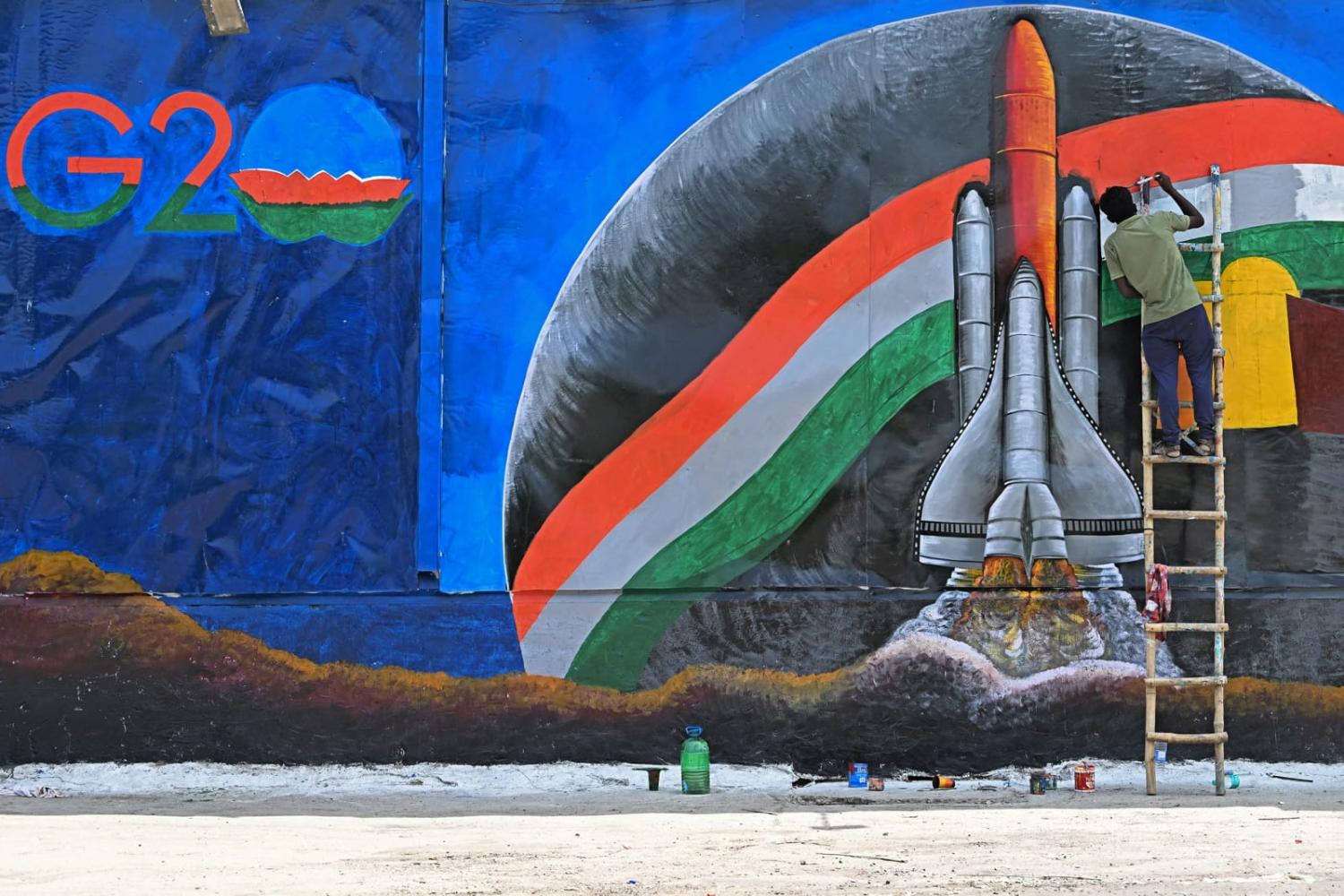 Countdown: An artist's wall mural ahead of the weekend G20 India summit in Delhi (Sajjad Hussain/AFP via Getty Images)
