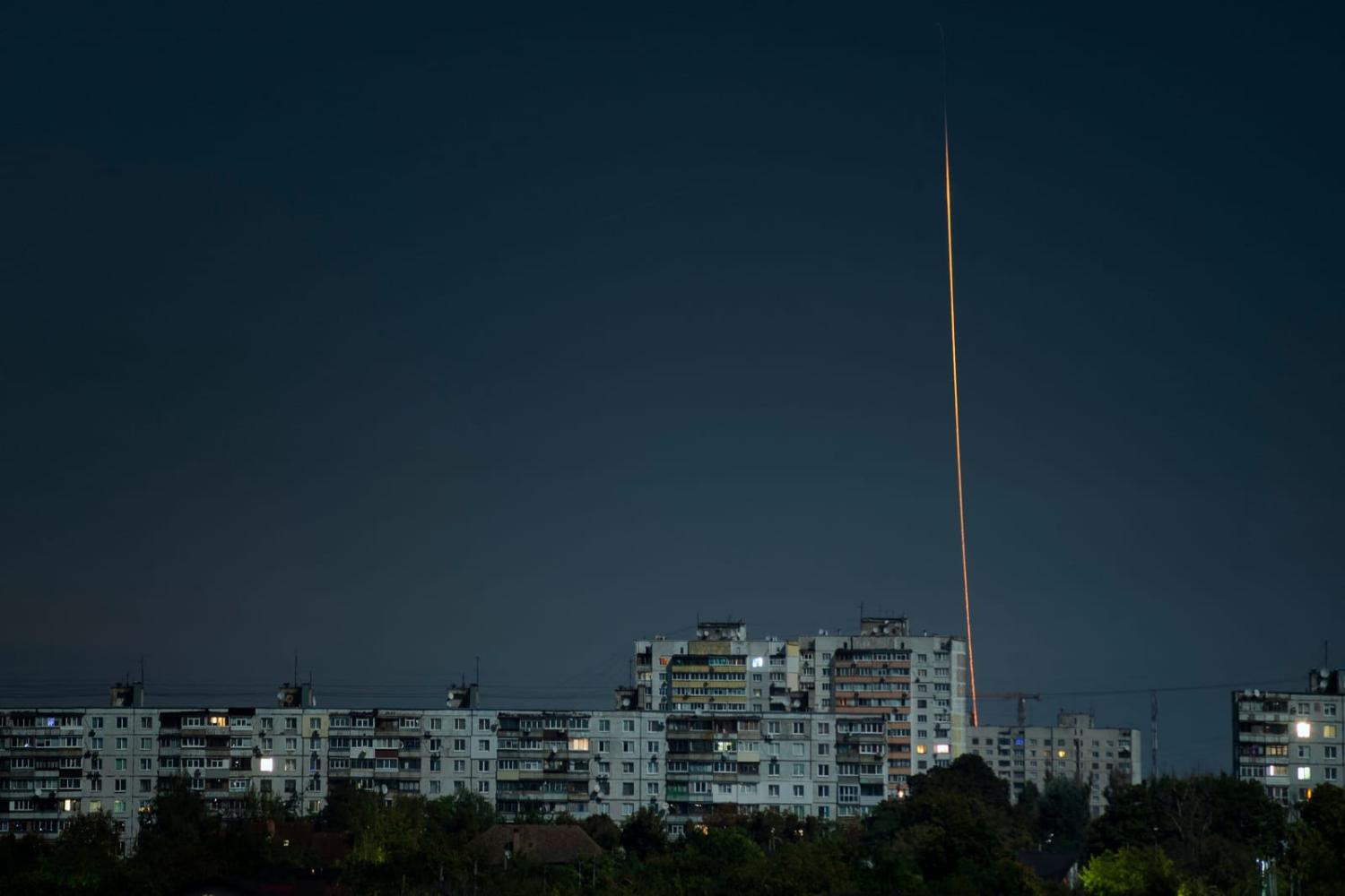 A missile launched last month from Russia’s Belgorod region flying towards Kharkiv, eastern Ukraine (Vadym Bielikov/AFP via Getty Images)