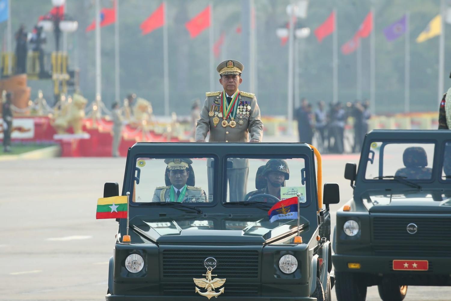 Whatever the generals lose in one area, they can take somewhere else: Commander-in-Chief of Defence Services Senior General Min Aung Hlaing at a military parade in Naypyidaw last year (Myo Kyaw Soe/Xinhua via Getty Images)