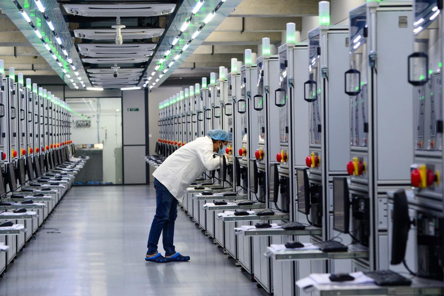 February 2024: Monitoring the progress of lab-grown diamond seeds at Greenlab Diamonds manufacturing firm on the outskirts of the west Indian city of Surat (Sam Panthaky/AFP via Getty Images)