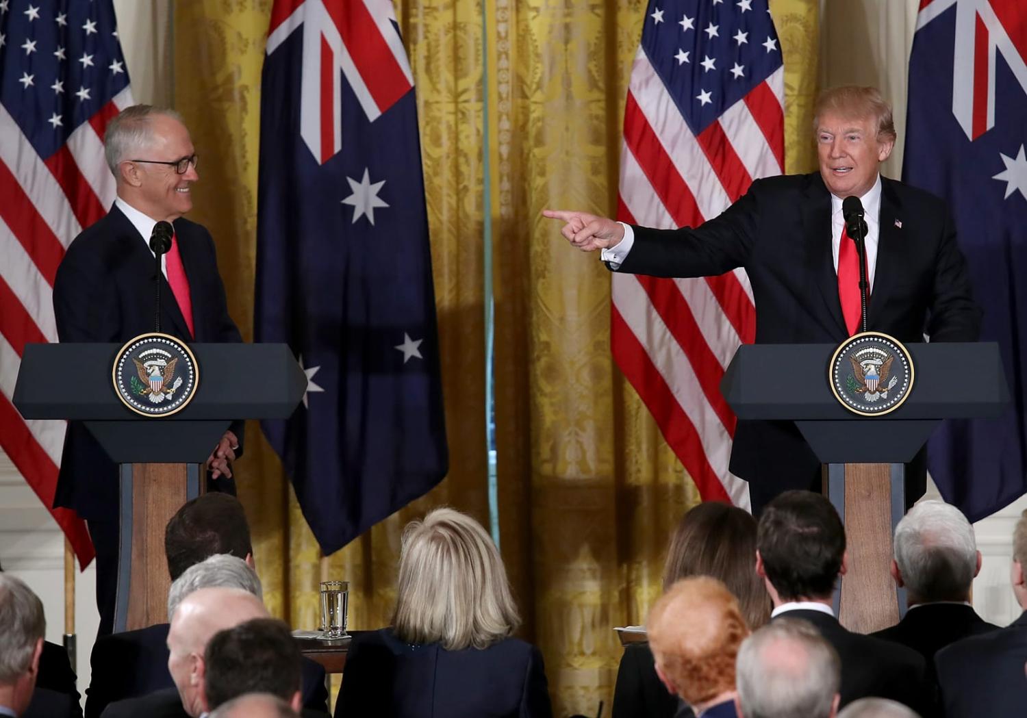 Malcolm Turnbull during a joint press conference with Donald Trump at the White House, 23 February 2018 (Win McNamee/Getty Images)