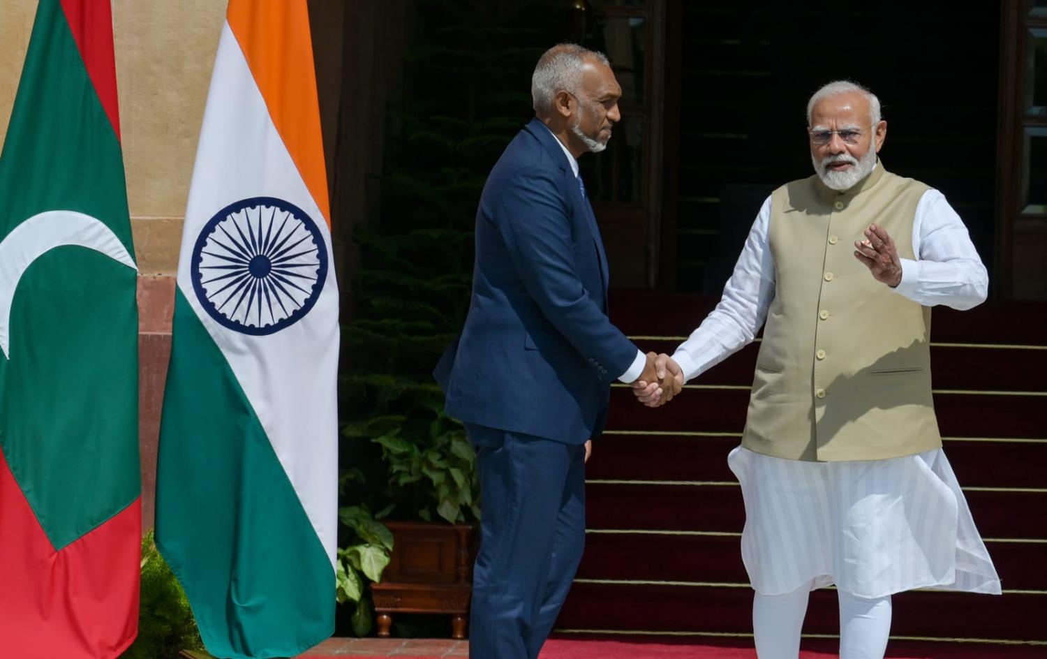 Maldives President Mohamed Muizzu and Indian Prime Minister Narendra Modi met at Hyderabad House in New Delhi on 7 October 2024 (Raj K Raj/Hindustan Times via Getty Images)