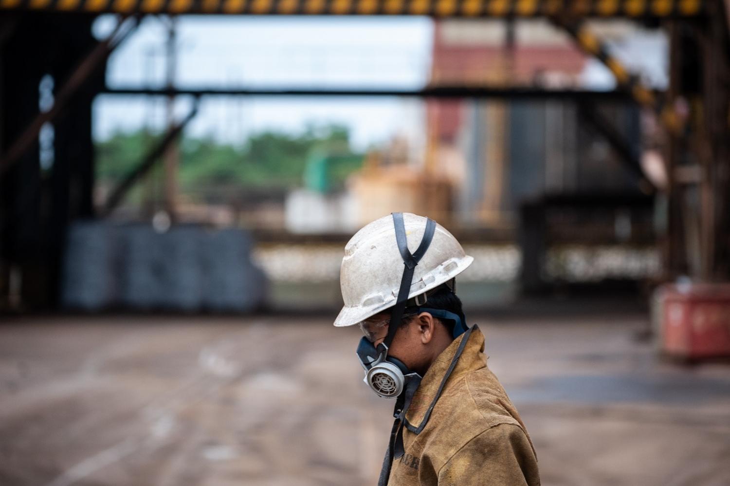A worker at an Indonesian nickel mine in South Sulawesi (Hariandi Hafid/SOPA Images/LightRocket via Getty Images)