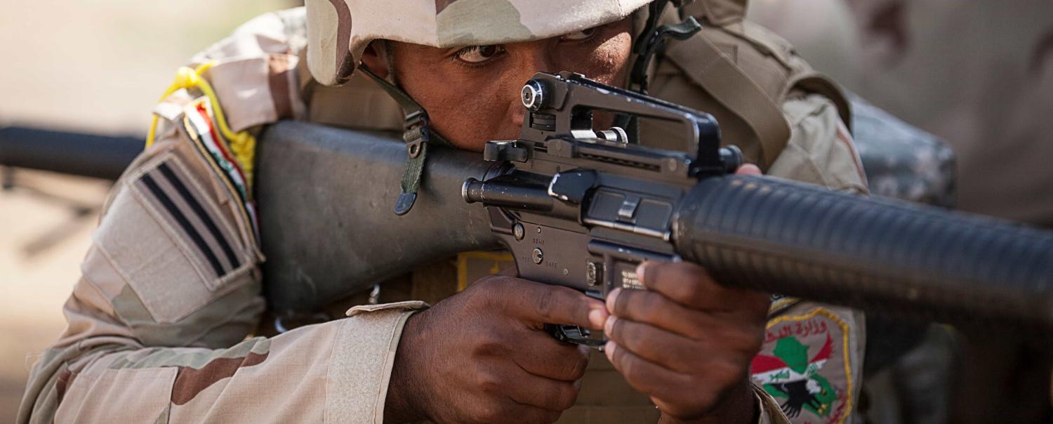 An Iraqi soldier engages in a capacity building exercise, October 2017 (Photo: Cpl Rachel Diehm/US Army)