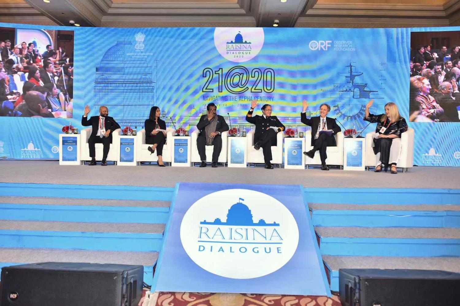 Raising hands Raisina Dialogue 2020 in New Delhi (Photo: MEAphotogallery/Flickr)