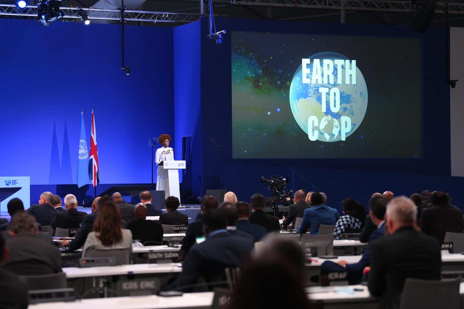 Poet Yrsa Daley-Ward performs at the opening ceremony for COP26 in Glasgow. (Karwai Tang/UK Government/Flickr)