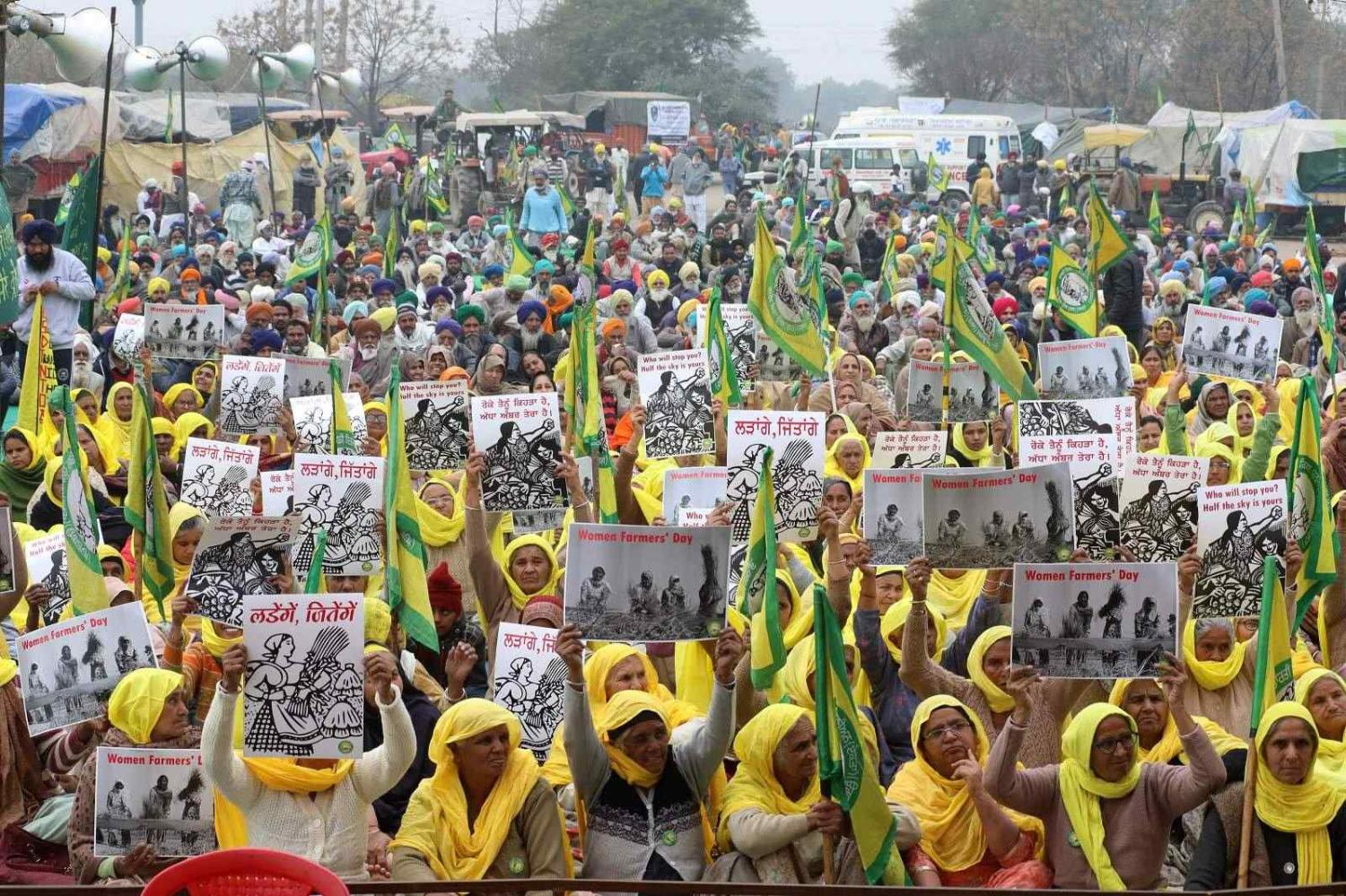 Farmers protest against planned changes by the Indian government to pricing legislation on farm goods, Tikri border, January 2021 (Randeep Maddoke/Creative Commons)
