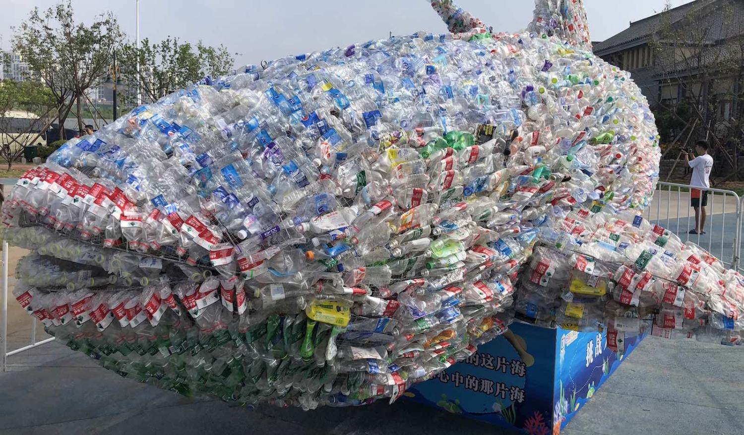 A whale made up of 40,000 abandoned plastic bottles in Rizhao, Shandong Province, China (Photo: VCG via Getty)