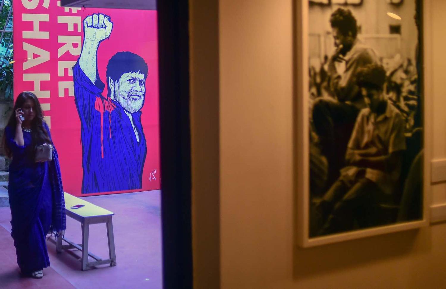 An exhibition “A Struggle for Democracy” featuring photographs by imprisoned photojournalist Shahidul Alam in Dhaka, 10 September 2018 (Photo: Munir Uz Zaman via Getty)