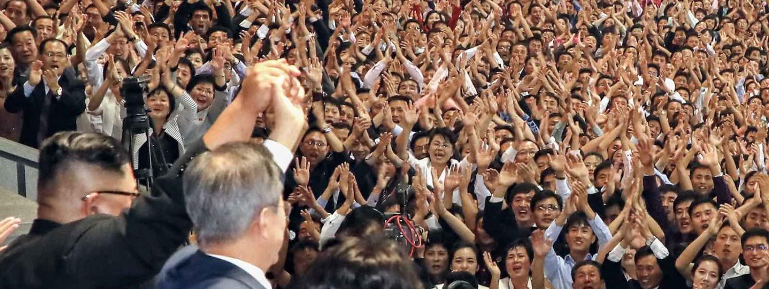 North Korean leader Kim Jong-un and South Korean President Moon Jae-in at the May Day Stadium on 19 September in Pyongyang, North Korea (Photo: Pyeongyang Press Corps via Getty)