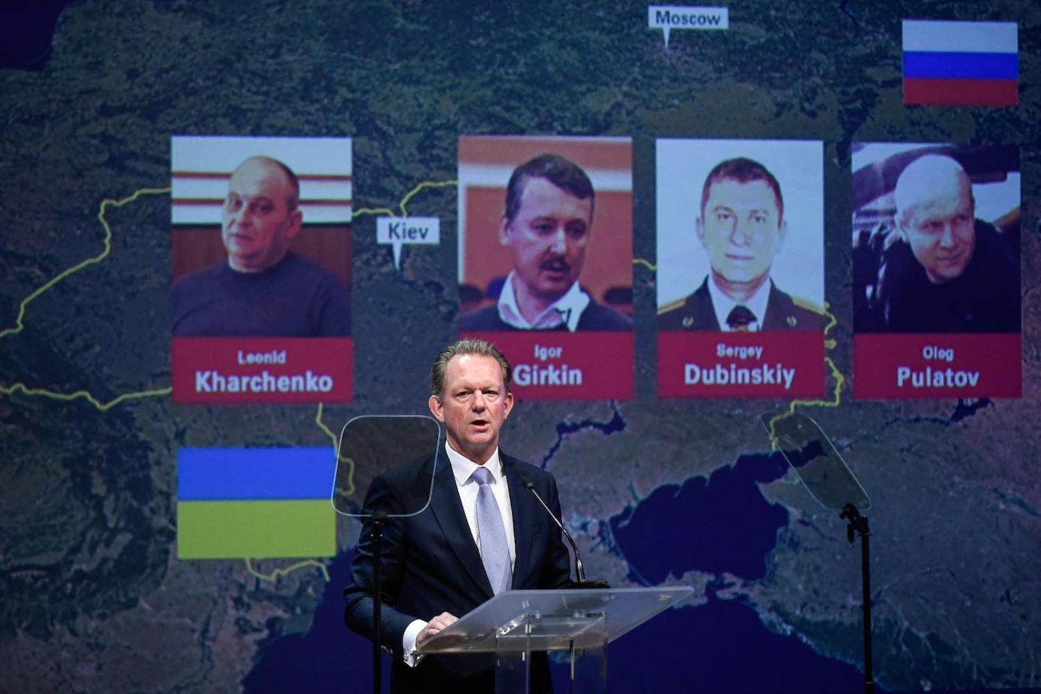 Fred Westerbeke of the Netherlands National Prosecutor’s annouces charges against three Russians and a Ukrainian over the downing of MH17 (Photo: John Thys via Getty)
