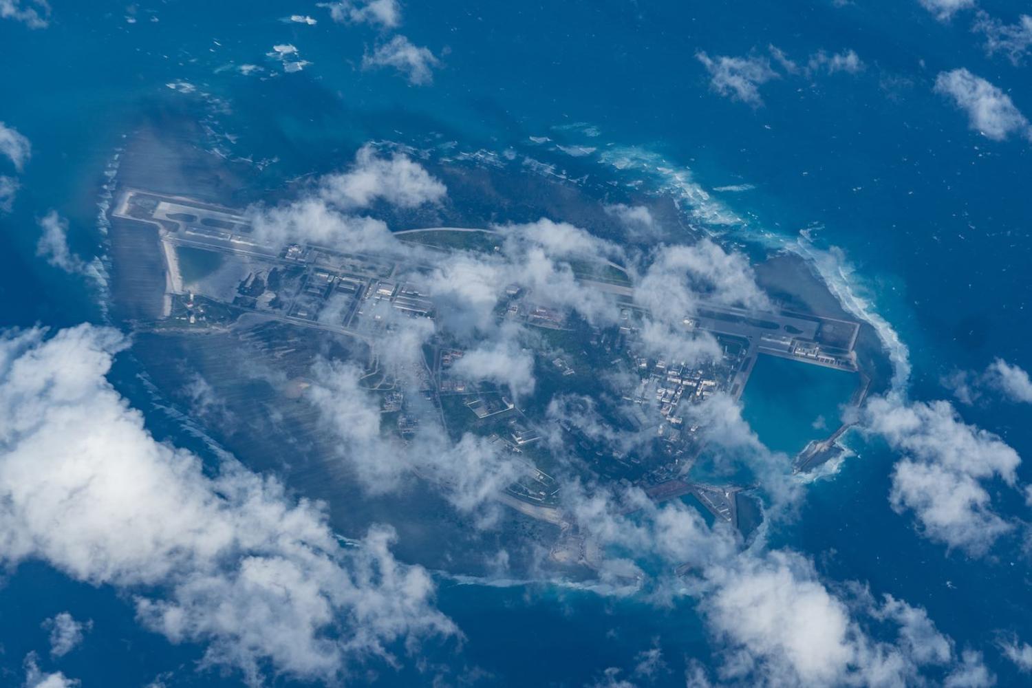 Woody Island in the Paracels, obscured by clouds (Taro Hama/Getty Images)