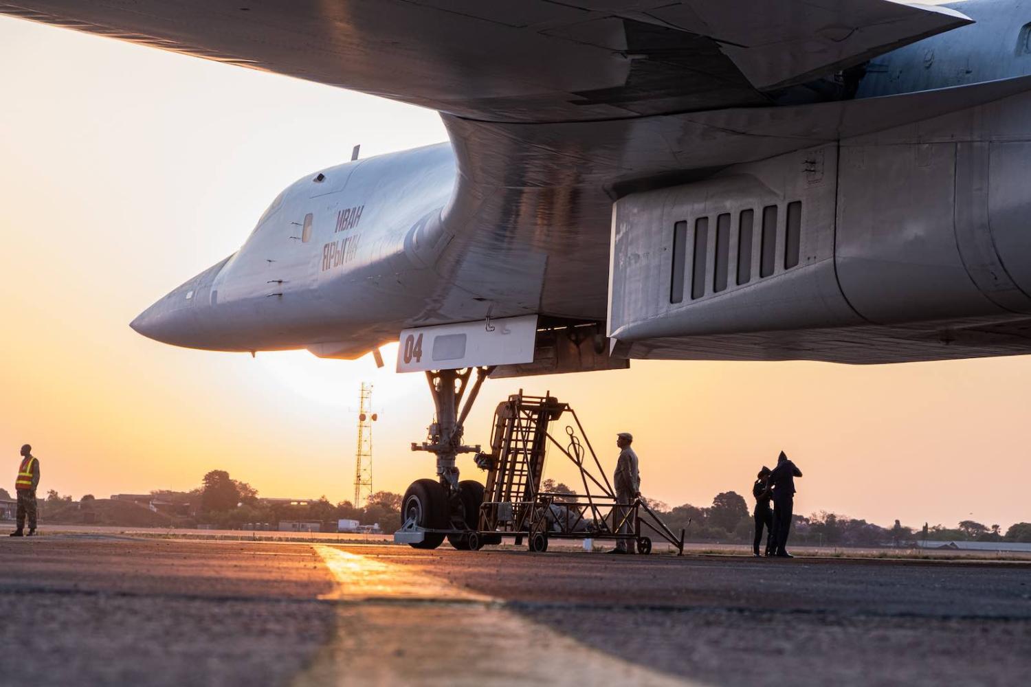 A Russian Air Force Tupolev Tu-160 “Blackjack” on the tarmac at the Waterkloof Air force Base in Centurion, South Africa, 23 October 2019. (Photo: Emmanuel Croset/AFP/Getty)