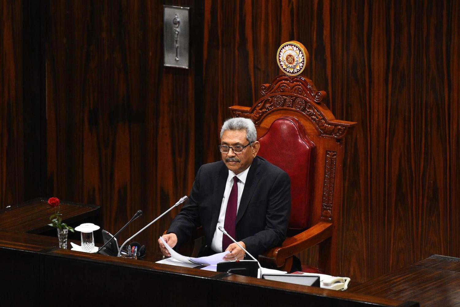 Sri Lanka’s President Gotabaya Rajapaksa addresses the national parliament in Colombo (Ishara S. Kodikara/AFP via Getty Images)