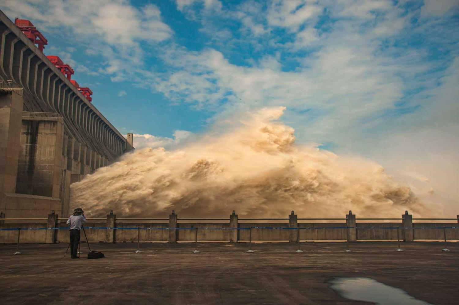 Flood water is released on 19 July from the Three Gorges Dam, the gigantic hydropower project on the Yangtze river (STR/AFP/Getty Images)