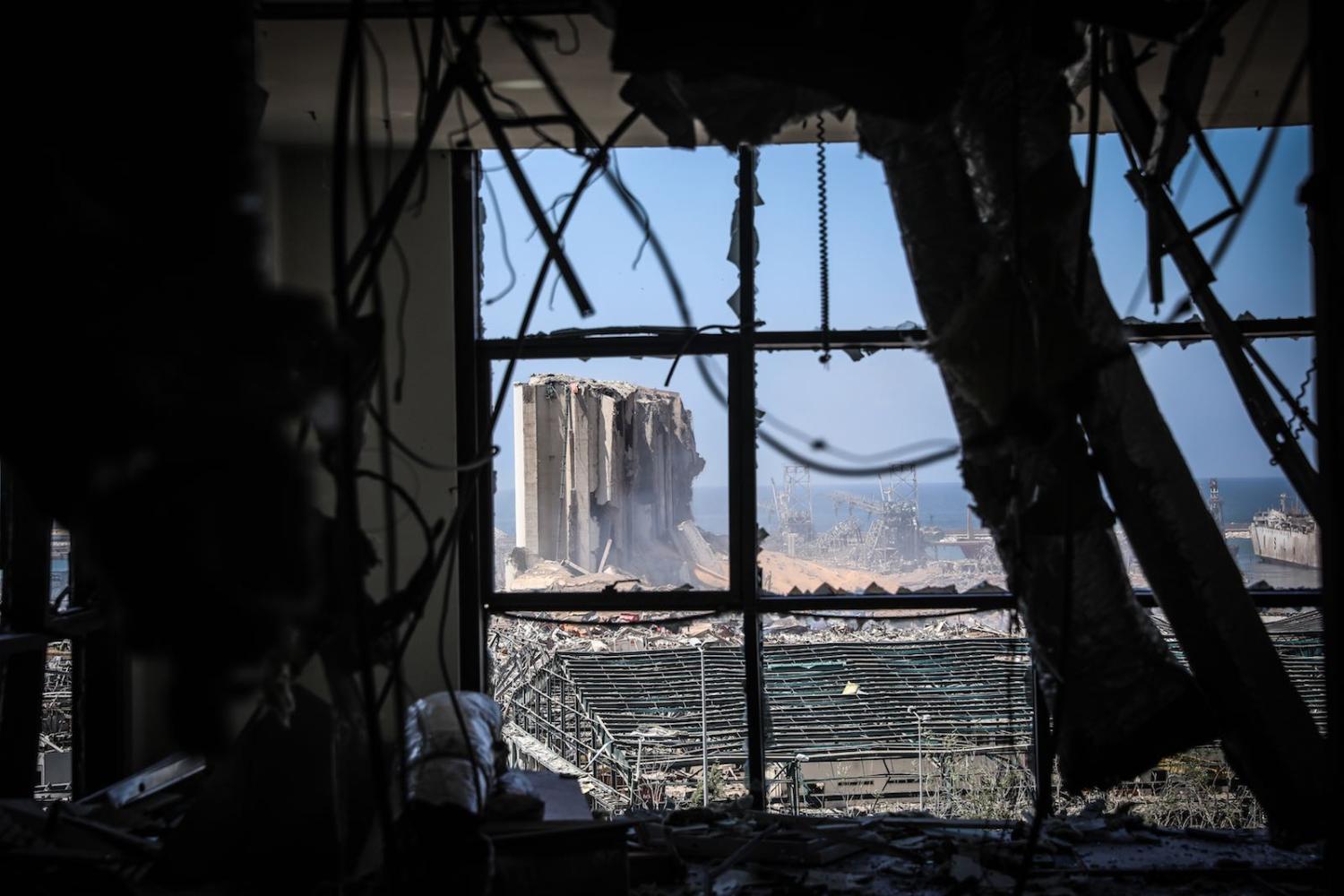 A view of the port in Beirut the day after a massive explosion on 5 August  2020 (Houssam Hariri/NurPhoto via Getty Images)