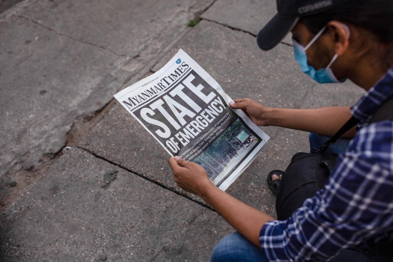 A newspaper in Yangon on 2 February (Aung Kyaw Htet/SOPA Images/LightRocket via Getty Images)
