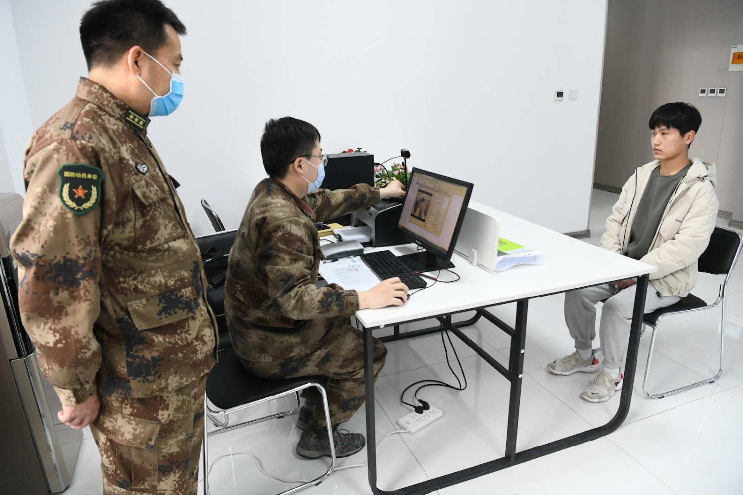 A physical examination station in Guangping county, Hebei province, China, in February (Costfoto/Barcroft Media via Getty Images)