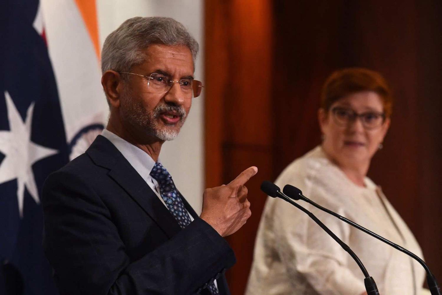 India’s Subrahmanyam Jaishankar, left, alongside Australia’s Marise Payne during a visit to Melbourne last week (William West/AFP via Getty Images)