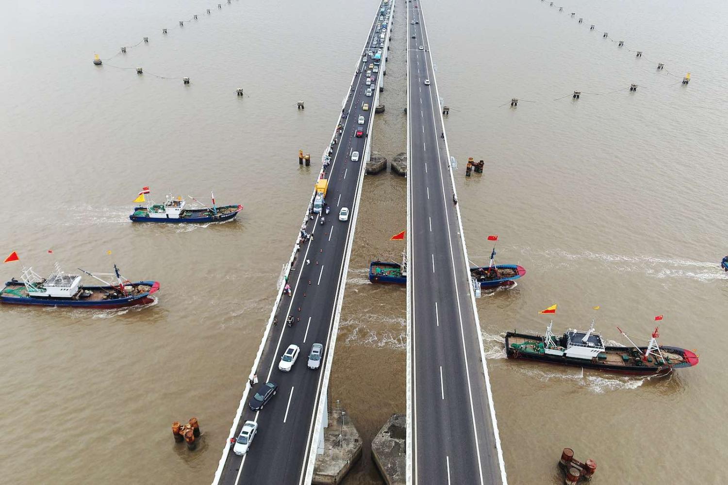 Fishing boats set sail after the four-and-a-half-month fishing ban on the East China Sea, 16 September 2020 in Zhoushan, Zhejiang Province of China. (Yao Feng/VCG via Getty Images)
