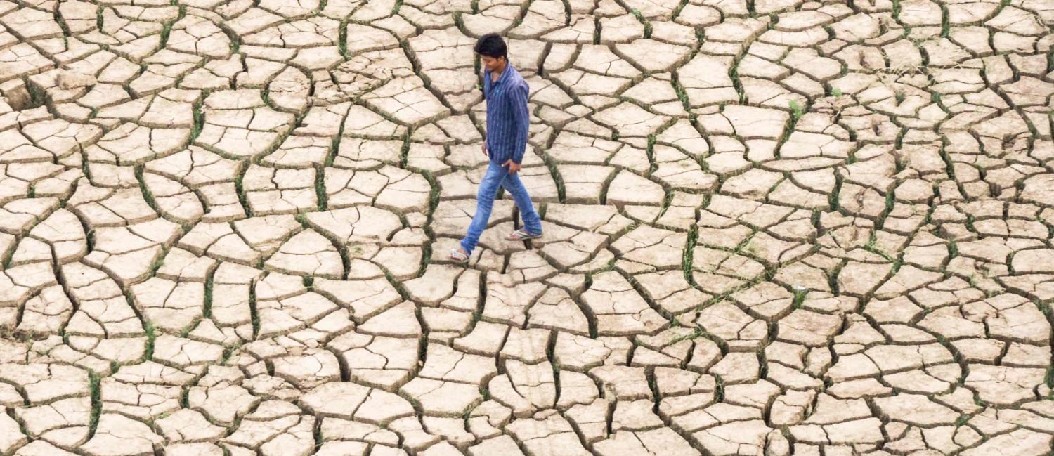 Dried mud on the banks of a river in Allahabad, India. (Photo: Prabhat Kumar/Getty)