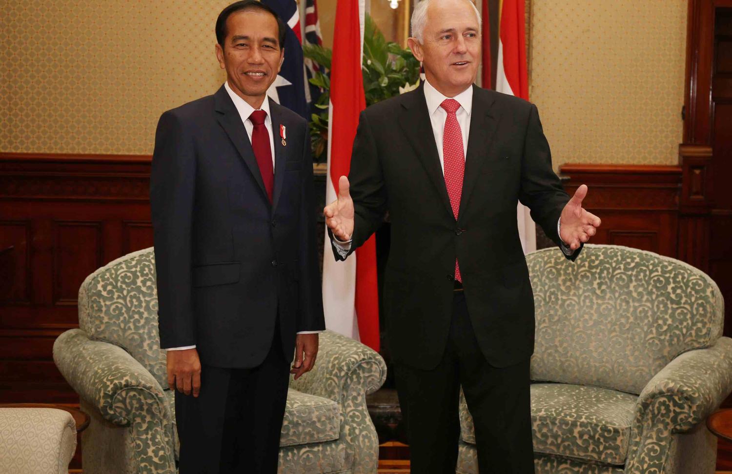 Joko Widodo and Malcolm Turnbull in Sydney in February 2017 (Photo: David Moir/Getty)