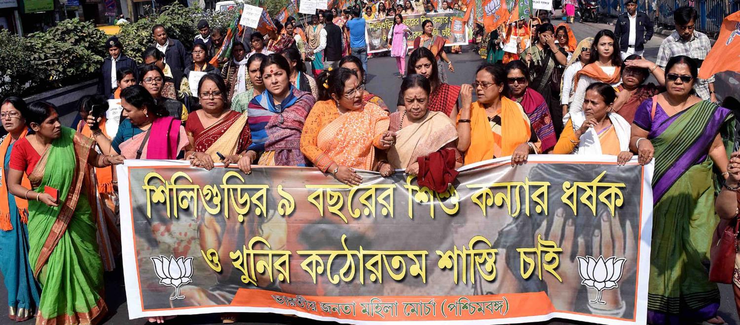 Protests in Kolkata in January over the alleged rape and murder of a 9-year-old girl (Photo: Saikat Paul via Getty)